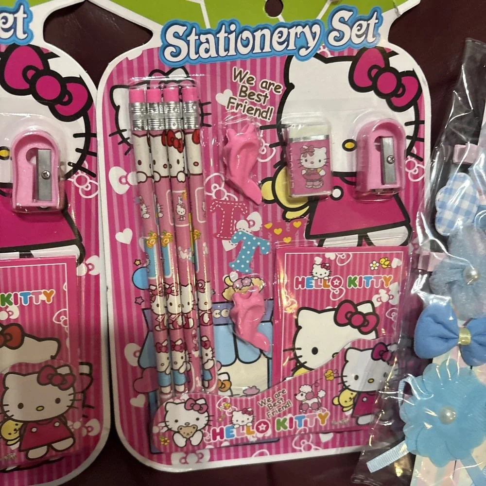Stationary School Gift Set Bundle Hello Kitty Pencil Eraser Barrette Color Penc